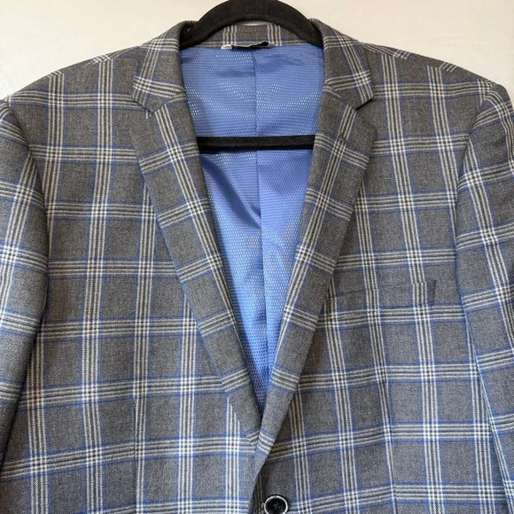 Le Chateau Mens Sports Coat Size 42 Formal Suit Jacket Grey Blue Plaid Business - Picture 3 of 11